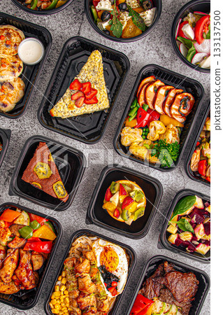Colorful healthy meal prep dishes assortment 133137500