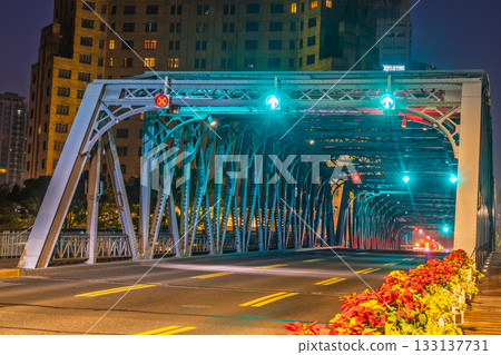 Night view of Waibaidu Bridge in Shanghai Night view of Waibaidu Bridge in Shanghai 133137731