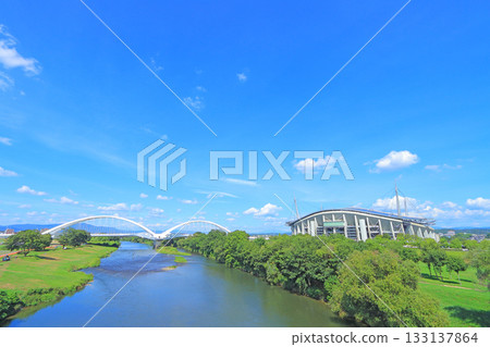 Toyota Ohashi Bridge and Toyota Stadium in Toyota City, Aichi Prefecture 133137864