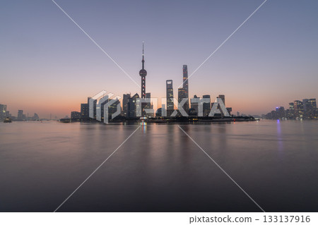 Shanghai Lujiazui sunrise skyline panoramic view 133137916