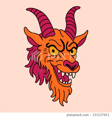 Fierce Cartoon Goat Head with Angry Expression 133137951