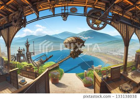 遊戲背景:一片風景,飛艇正在降落,飛艇也在那裡。 遊戲背景:一片風景,飛艇正在降落,飛艇也在那裡。 133138038