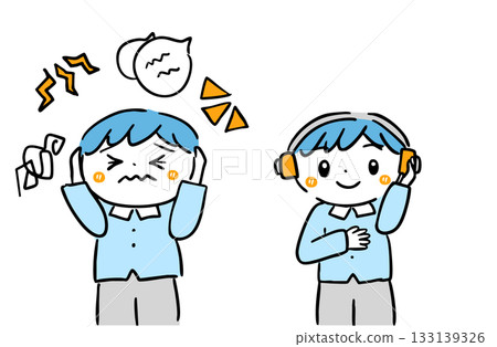 圖解：一個對聲音敏感的孩子和一個戴上耳機後能安靜下來的孩子 / 治療性教育 / 感覺過敏 133139326