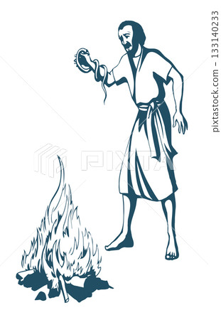 Vector drawing. A snake bit a man's hand 133140233
