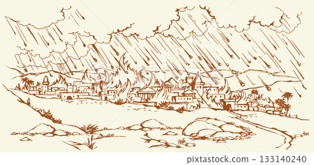 Vector drawing. Fire in the city 133140240