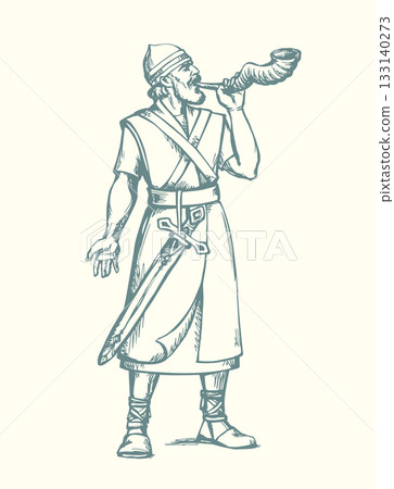 Vector drawing. Warrior with torch 133140273