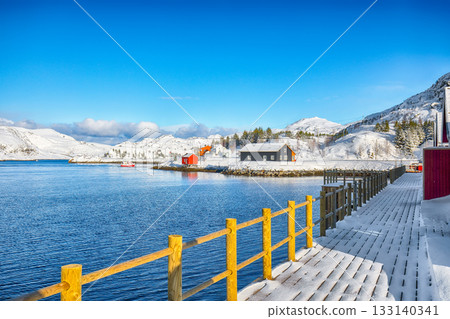 Amazing view of village on Sundstraumen strait Amazing view of village on Sundstraumen strait 133140341
