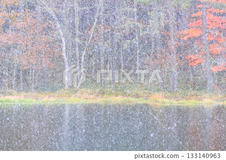 Autumn leaves and snow on Mishaka Pond Autumn leaves and snow on Mishaka Pond 133140963