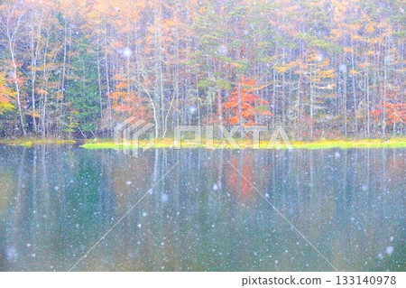 Autumn leaves and snow on Mishaka Pond Autumn leaves and snow on Mishaka Pond 133140978