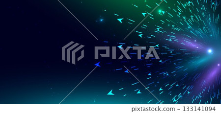 Technology futuristic arrow lines diagonal on green and blue background with lighting effect 133141094