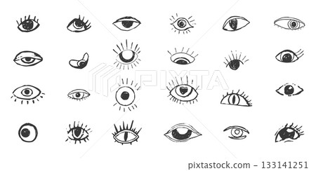 Eyes Crazy doodle black eyes. Open eye creative hand drawn human parts of faces elements, various opened eyes. Black ink vision icon, hand drawn grunge ophthalmologist symbol, drawn charcoal eyes Eyes Crazy doodle black eyes. Open eye creative hand drawn human parts of faces elements, various opened eyes. Black ink vision icon, hand drawn grunge ophthalmologist symbol, drawn charcoal eyes 133141251