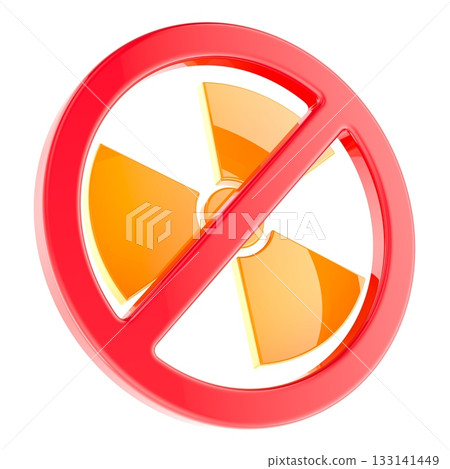 No radiation hazard sign, prohibited radioactive symbol, 3D rendering 133141449