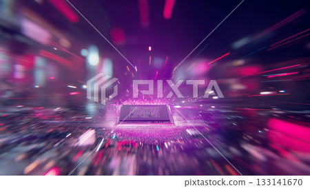 一幅展現未來科技的圖片，閃閃發光的線條圍繞著閃亮的電腦主機板上的CPU運行。 133141670