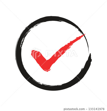 Line drawing check mark material drawn with a brush pen. A simple check mark icon drawn with a brush that can also be used for UI. 133141978