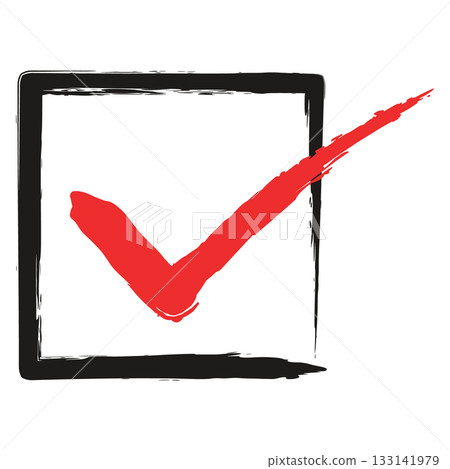 Line drawing check mark material drawn with a brush pen. A simple check mark icon drawn with a brush that can also be used for UI. 133141979