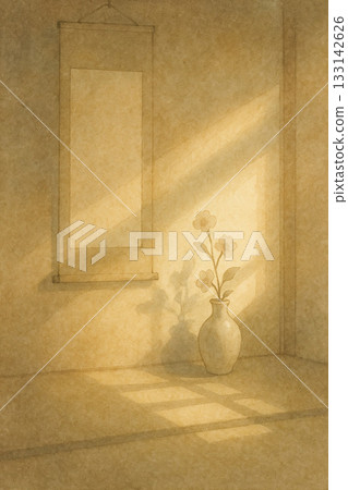 光影系列：壁龕中倒映的掛軸和花瓶的影子 133142626