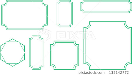 A set of antique green frames with bent corners and ample text space. 133142772