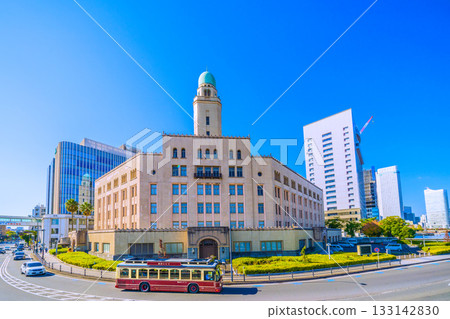 Yokohama cityscape in Japan, with views of Yokohama Customs, Queen's Tower, Akaikutsu, Kanagawa Prefectural Police, etc. 133142830