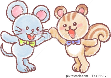 Cute animal party_Rat and squirrel holding hands 133143172