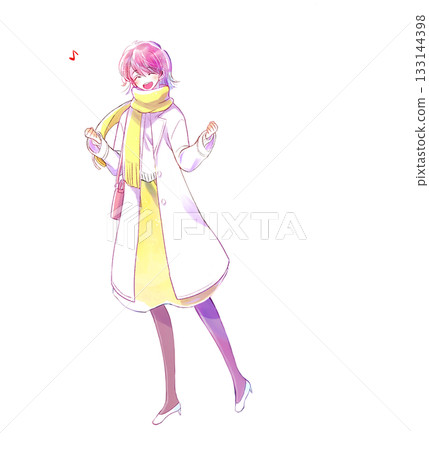 A woman going out, smiling, making fists with both hands, excited, winter A woman going out, smiling, making fists with both hands, excited, winter 133144398