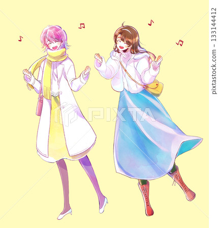 Two women going out having fun in winter Two women going out having fun in winter 133144412