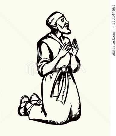 Vector drawing. Jesus healing a man Vector drawing. Jesus healing a man 133144663