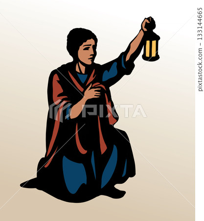 Vector drawing. Girl with lantern 133144665