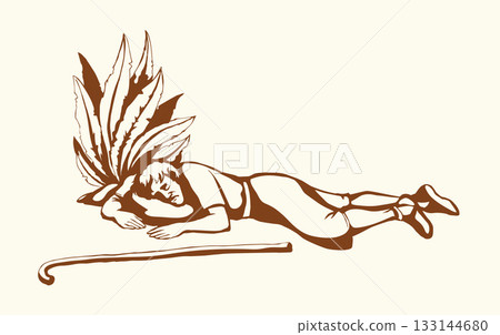 Vector drawing. Ancient sleeping man 133144680
