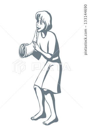 Vector drawing. Young boy playing music 133144690