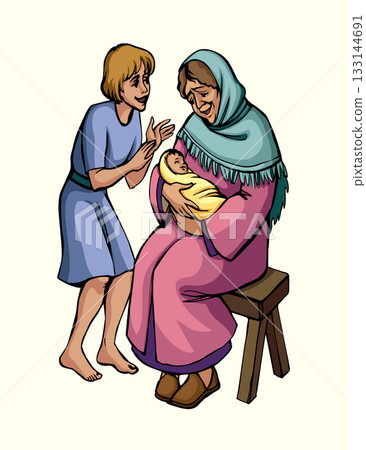 Vector drawing. Mother with baby 133144691