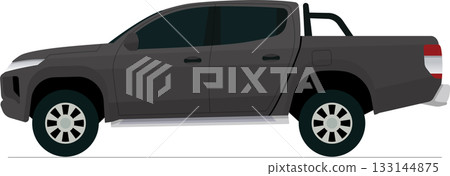 Modern twin cabin pickup truck flat side view 133144875
