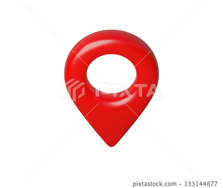 3d Red Map Pin and Geolocation Marker for Navigation Apps, Maps, GPS, and Location services. Location pin icon. Isometric view from above. 3d render. 133144877