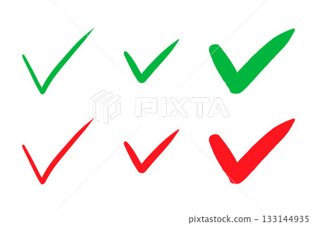 Handwritten check mark icon set Check Red Green 133144935