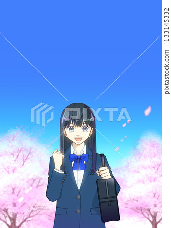 動漫風格的插畫,描繪了一位背著書包的高中或國中女生,背景是盛開的櫻花。 動漫風格的插畫,描繪了一位背著書包的高中或國中女生,背景是盛開的櫻花。 133145332