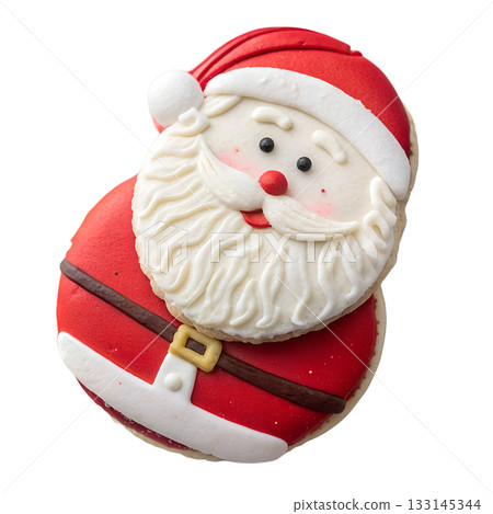 Festive santa claus themed macaron with white beards and red hats, perfect for christmas dessert concepts and holiday baking ideas Festive santa claus themed macaron with white beards and red hats, perfect for christmas dessert concepts and holiday baking ideas 133145344