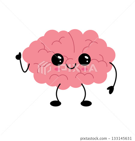 Cute smiling brain cartoon character with positive emotion Cute smiling brain cartoon character with positive emotion 133145631