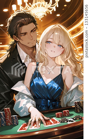 一對雄心勃勃的夫婦在賭場賭博。動漫風格的AI插圖,也可作為垂直螢幕影片的縮圖。 一對雄心勃勃的夫婦在賭場賭博。動漫風格的AI插圖,也可作為垂直螢幕影片的縮圖。 133145656