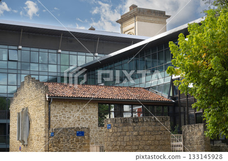 Historical building and modern architecture in Mont de Marsan, Landes department 133145928