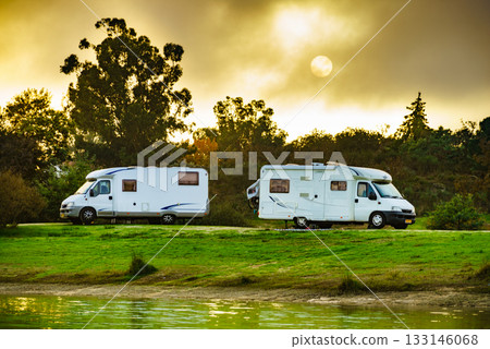 Camper rv camping on nature. Camper rv camping on nature. 133146068