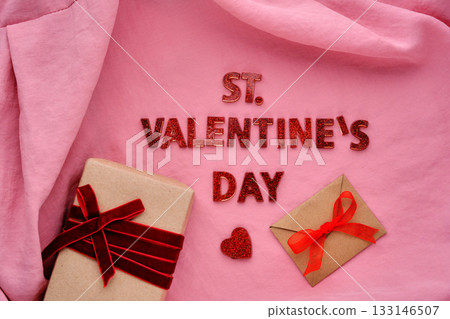 Festive St. Valentine's Day background on pink fabric. 133146507