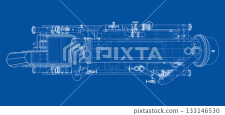 Detailed Blueprint of Industrial Machinery. Vector 133146530