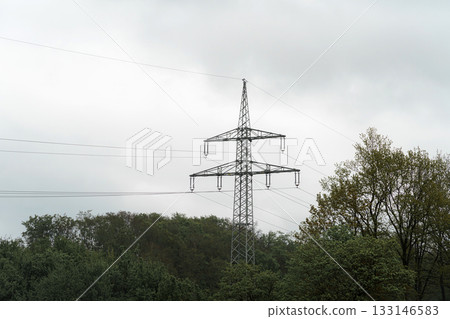 high voltage pole with power line high voltage pole with power line 133146583