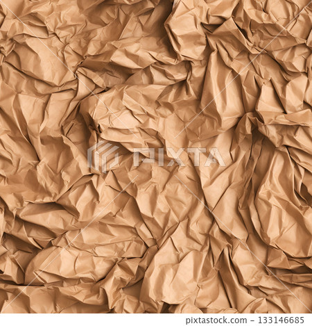crumpled brown paper seamless texture and background, neural network generated photorealistic image 133146685