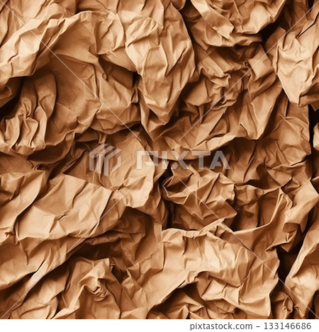 crumpled brown paper seamless texture and background, neural network generated photorealistic image 133146686