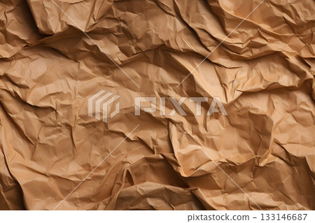 Crumpled brown paper seamless texture and background, neural network generated photorealistic image 133146687