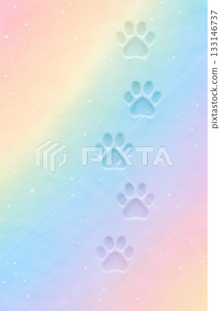 Winter Background with Embossed Paw Prints and Frost Pattern 133146737