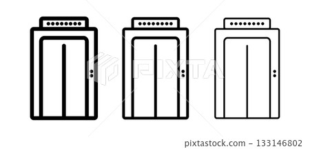 Elevator lift icon with an outline stroke in varying thicknesses. Flat vector illustration showing a minimal lift symbol for navigation, signage and interface design. 133146802