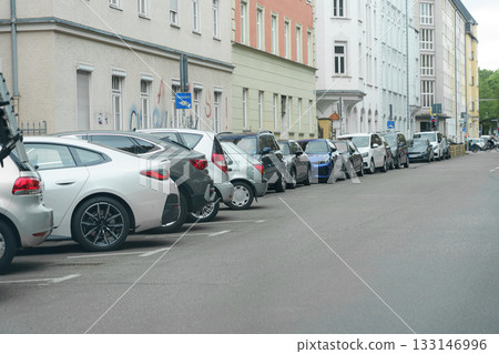 cars on the parking lot in the city 133146996