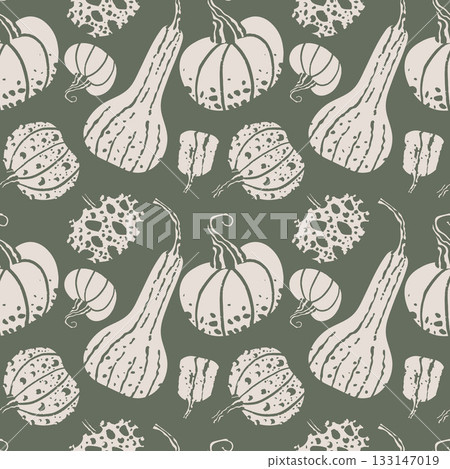 Seamless pattern of pumpkins and squash on a green background. Seamless pattern of pumpkins and squash on a green background. 133147019