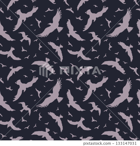 Seamless pattern of ravens in the sky with a dark background. Seamless pattern of ravens in the sky with a dark background. 133147031
